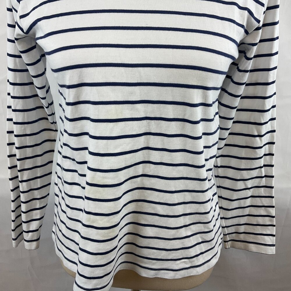 Lake Top XS White Dark Blue Stripe Long Sleeve Nautical - Picture 4 of 9